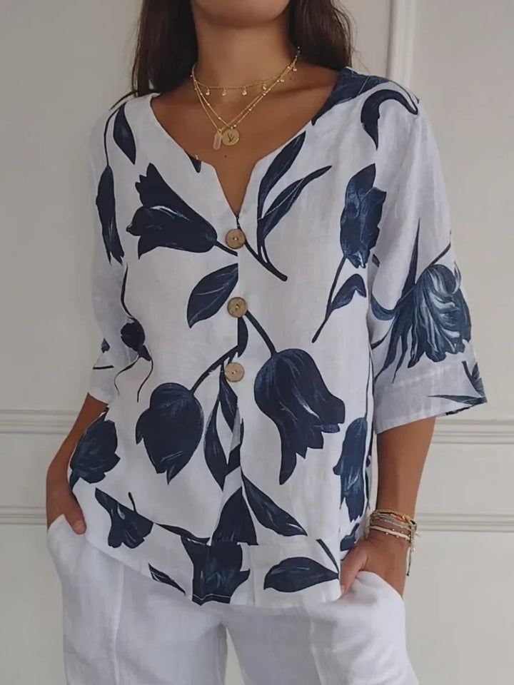 Zhenya | Floral Button-Up Blouse