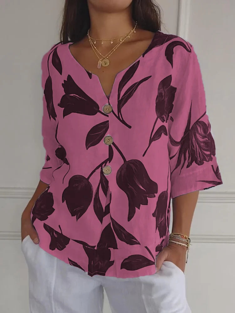 Zhenya | Floral Button-Up Blouse